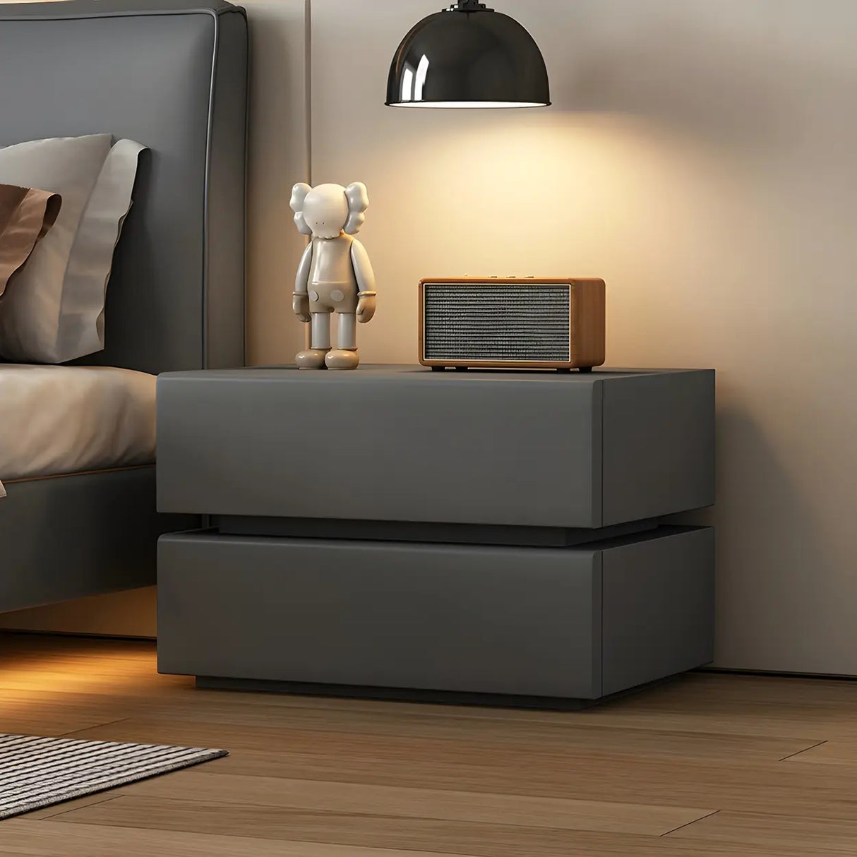 Unqiue Rectangular Wood Off-White Storage Nightstand Image - 6