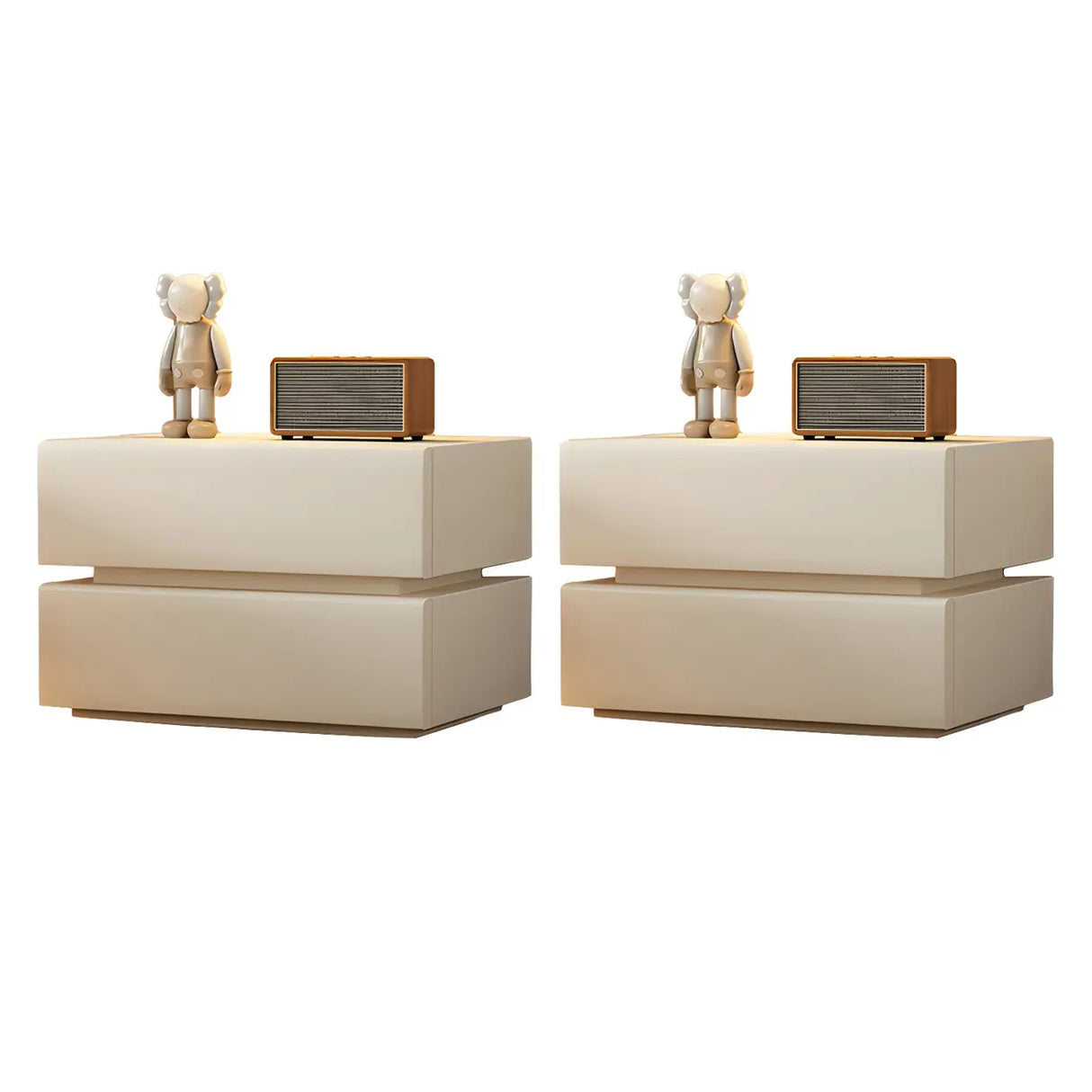 Unqiue Rectangular Wood Off-White Storage Nightstand Image - 21