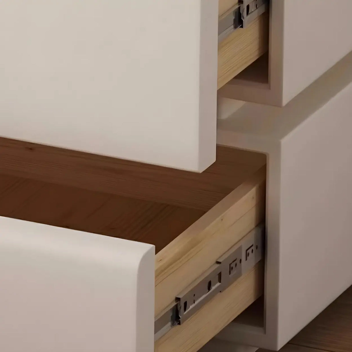 Unqiue Rectangular Wood Off-White Storage Nightstand Image - 7