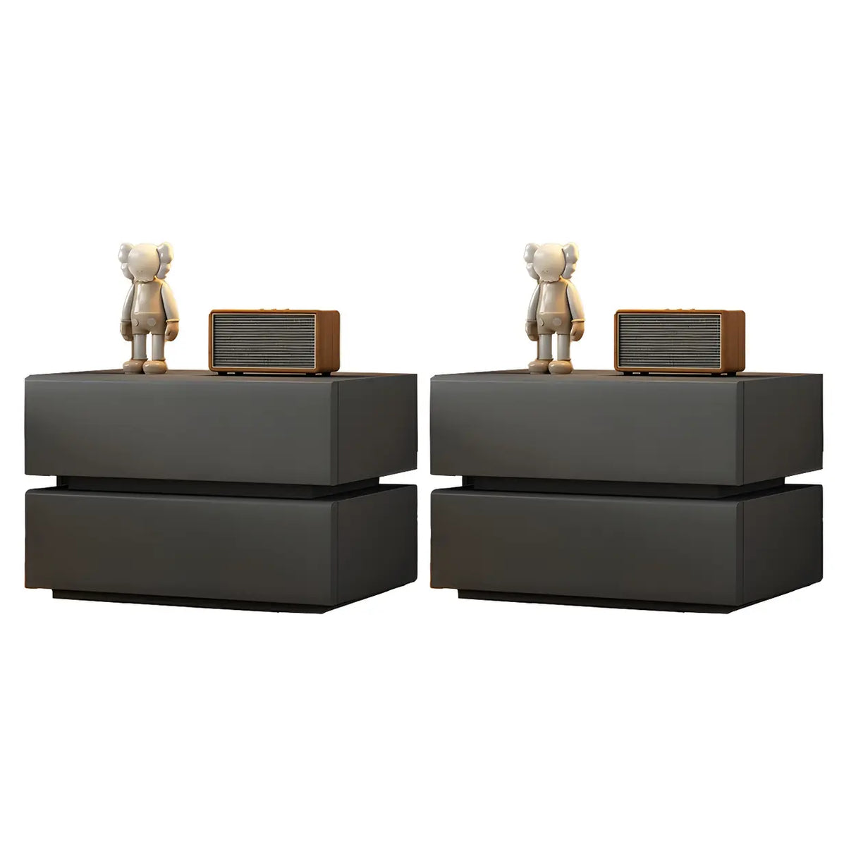 Unqiue Rectangular Wood Off-White Storage Nightstand Image - 8