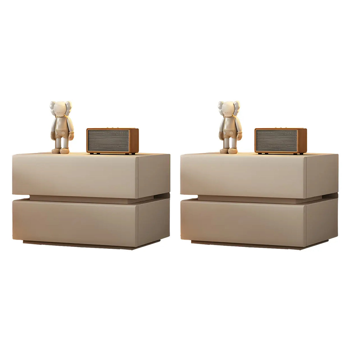 Unqiue Rectangular Wood Off-White Storage Nightstand Image - 23