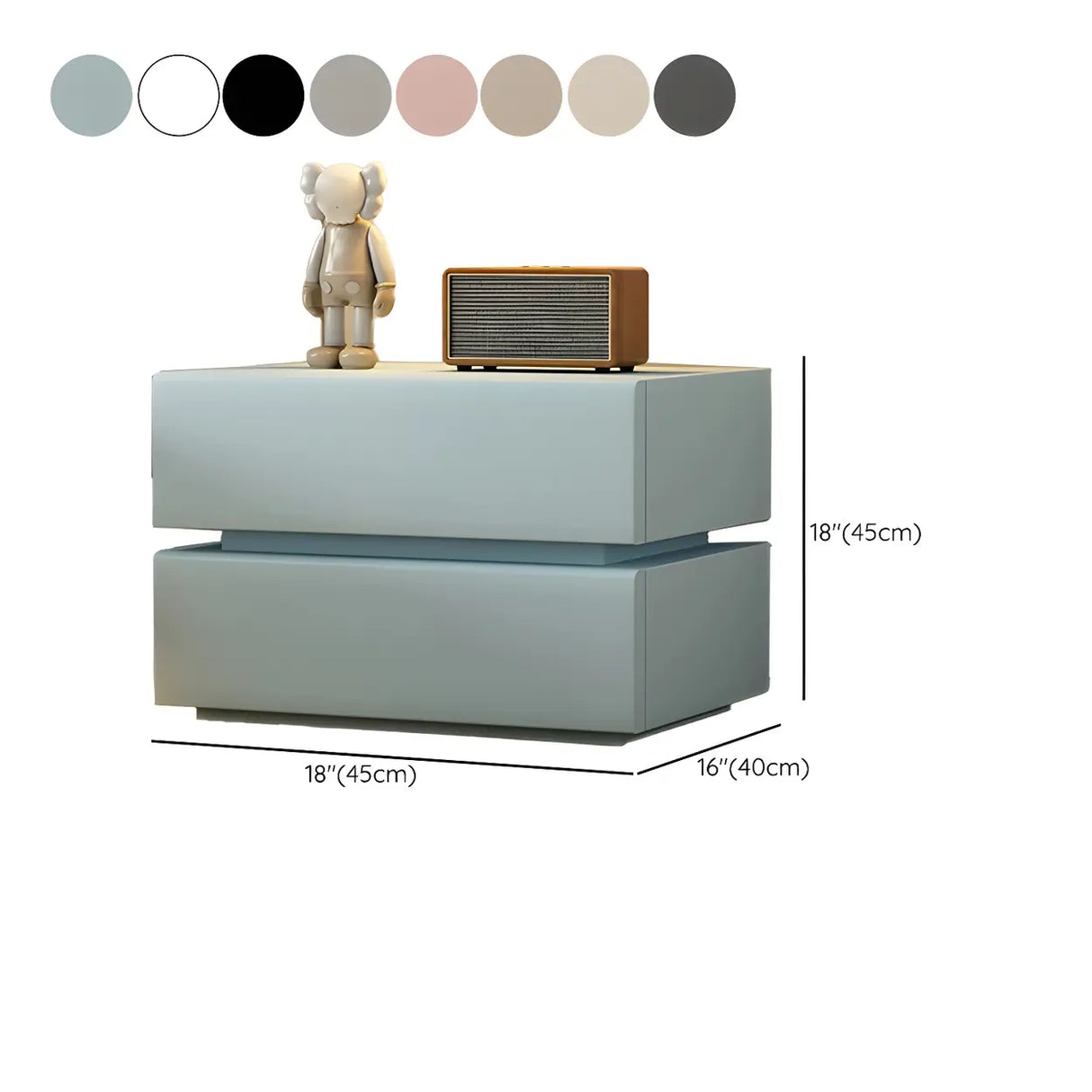 Unqiue Rectangular Wood Off-White Storage Nightstand