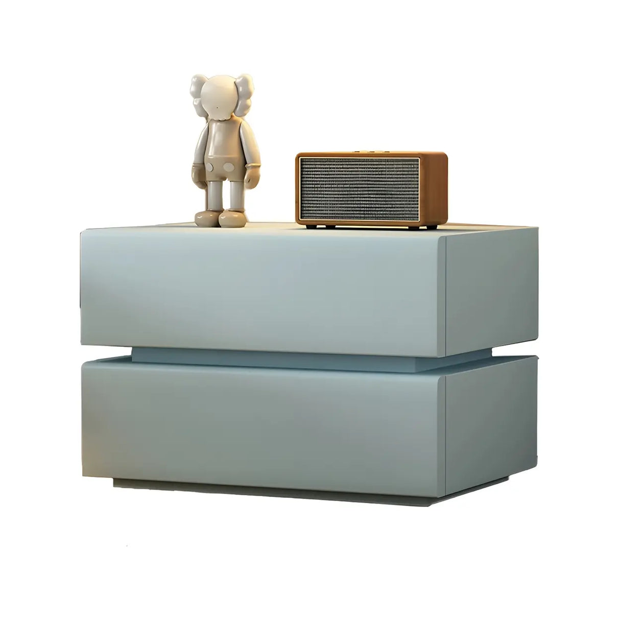 Unqiue Rectangular Wood Off-White Storage Nightstand Image - 9