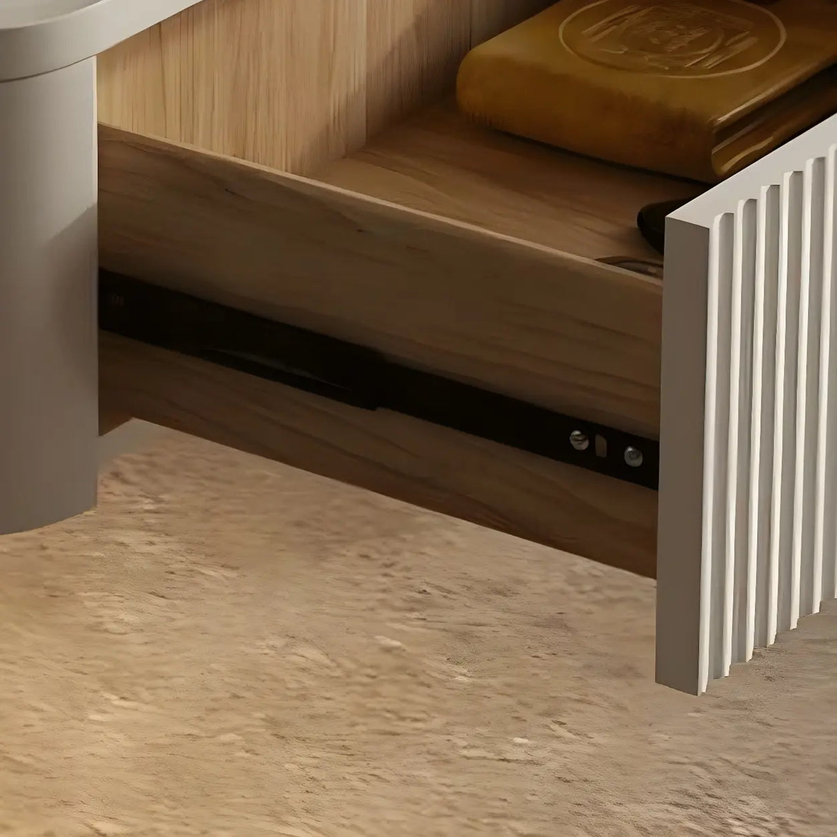 Unqiue Wall Mounted White Nightstand with Shelf and Light Image - 9