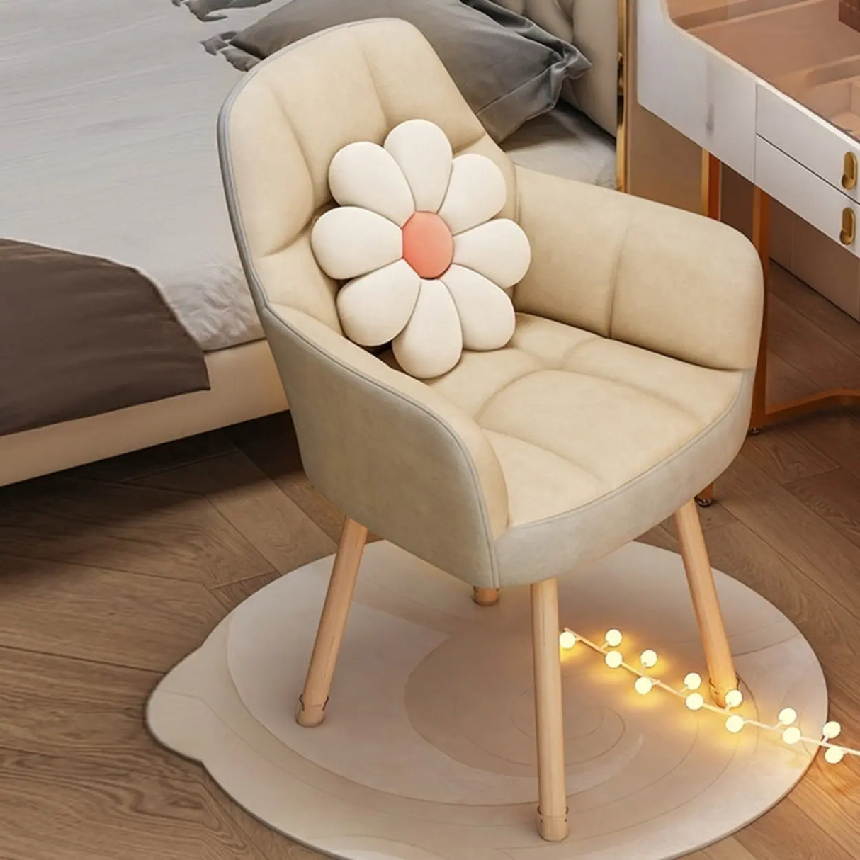 Upholstered Faux Leather Bedroom Beige Office Chair Image - 1