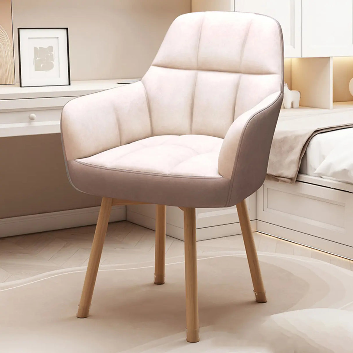 Upholstered Faux Leather Bedroom Beige Office Chair Image - 10