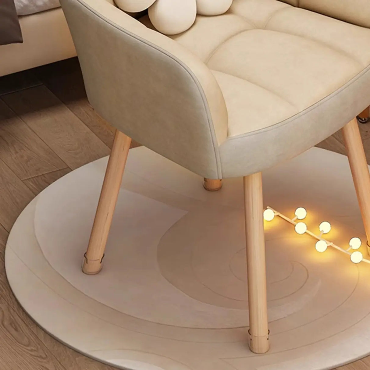 Upholstered Faux Leather Bedroom Beige Office Chair Image - 12