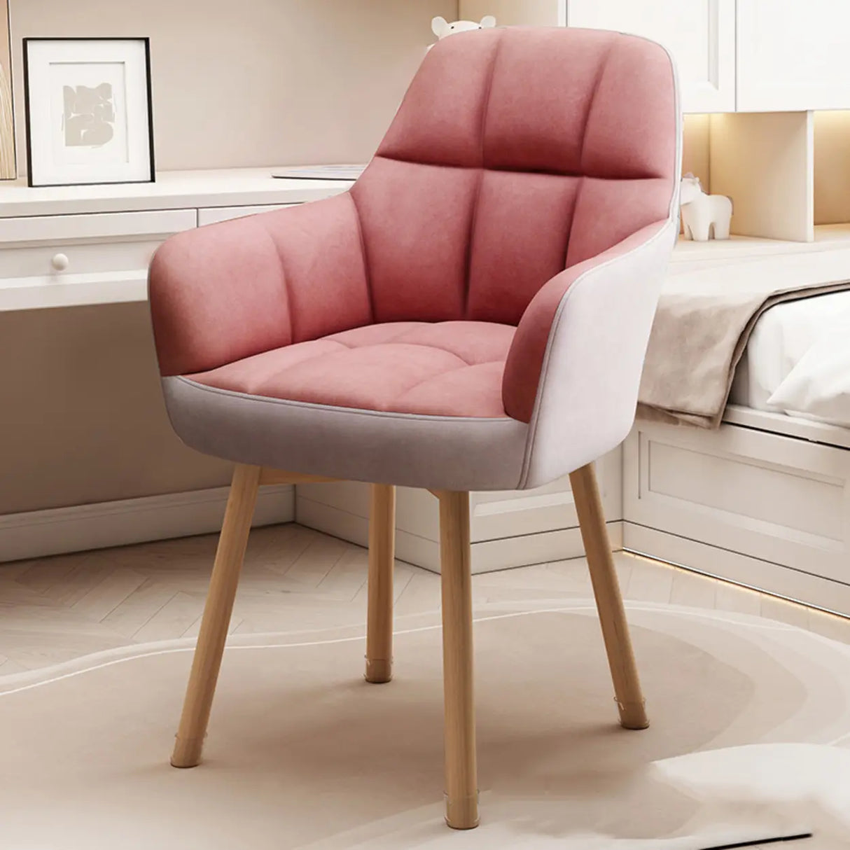 Upholstered Faux Leather Bedroom Beige Office Chair Image - 13