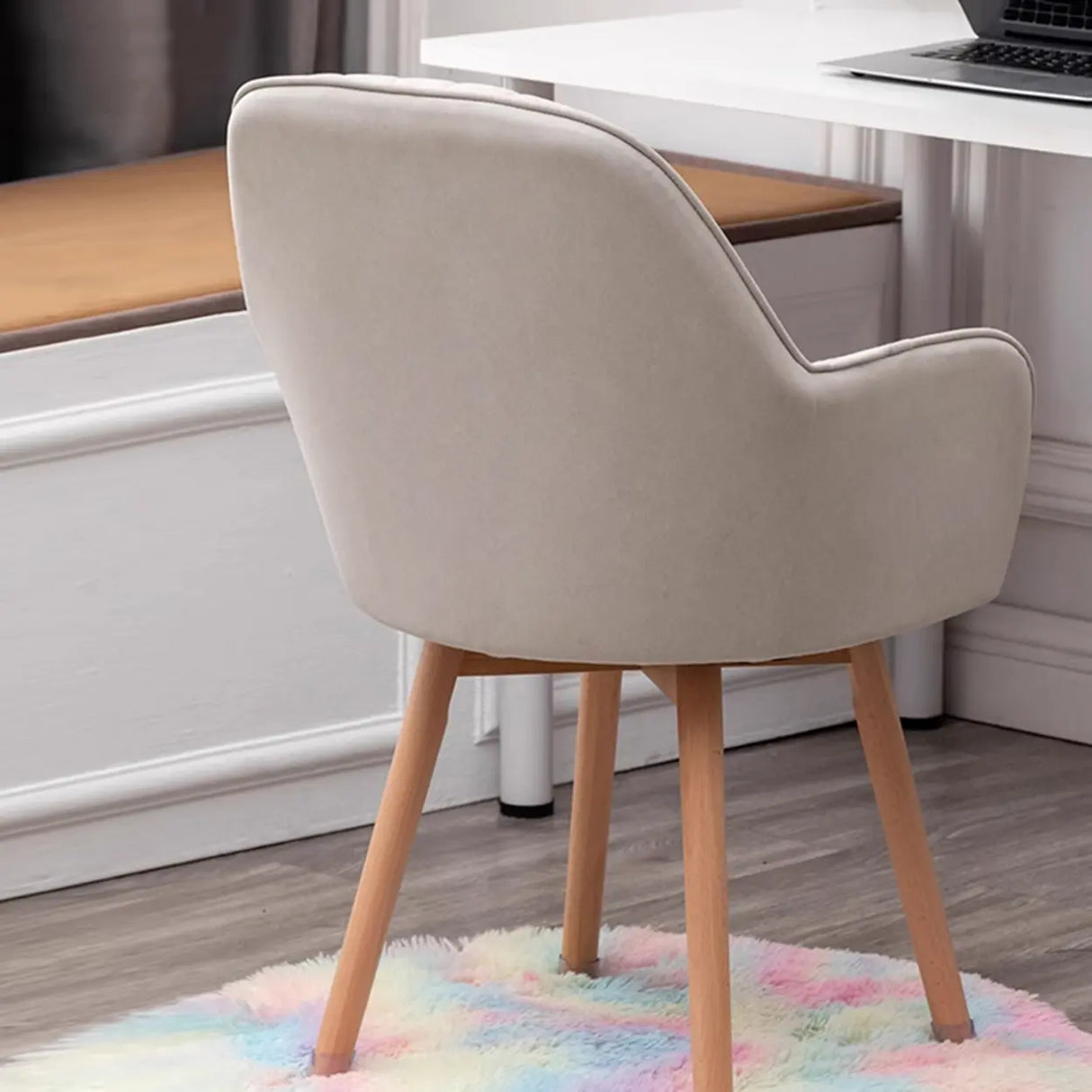 Upholstered Faux Leather Bedroom Beige Office Chair Image - 14