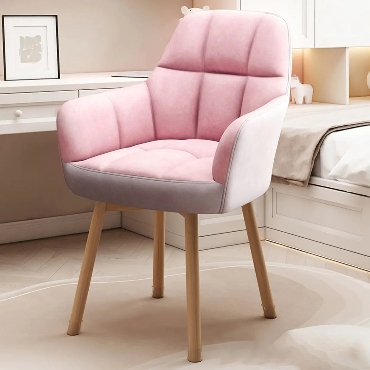 Upholstered Faux Leather Bedroom Beige Office Chair Image - 17