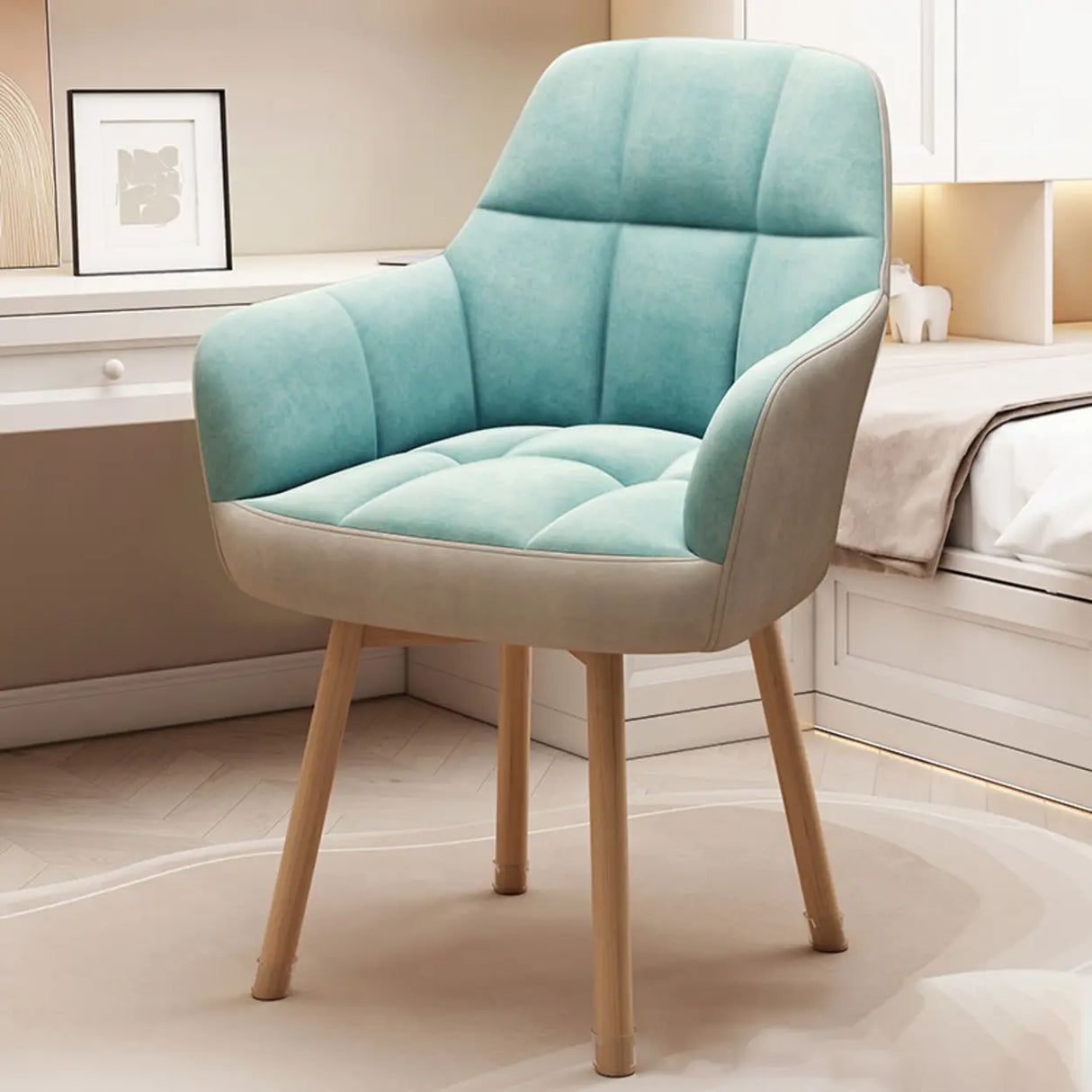 Upholstered Faux Leather Bedroom Beige Office Chair Image - 18