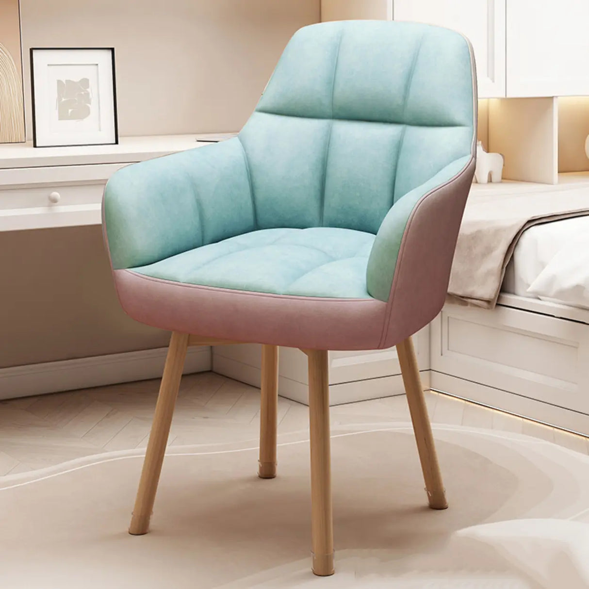 Upholstered Faux Leather Bedroom Beige Office Chair Image - 19