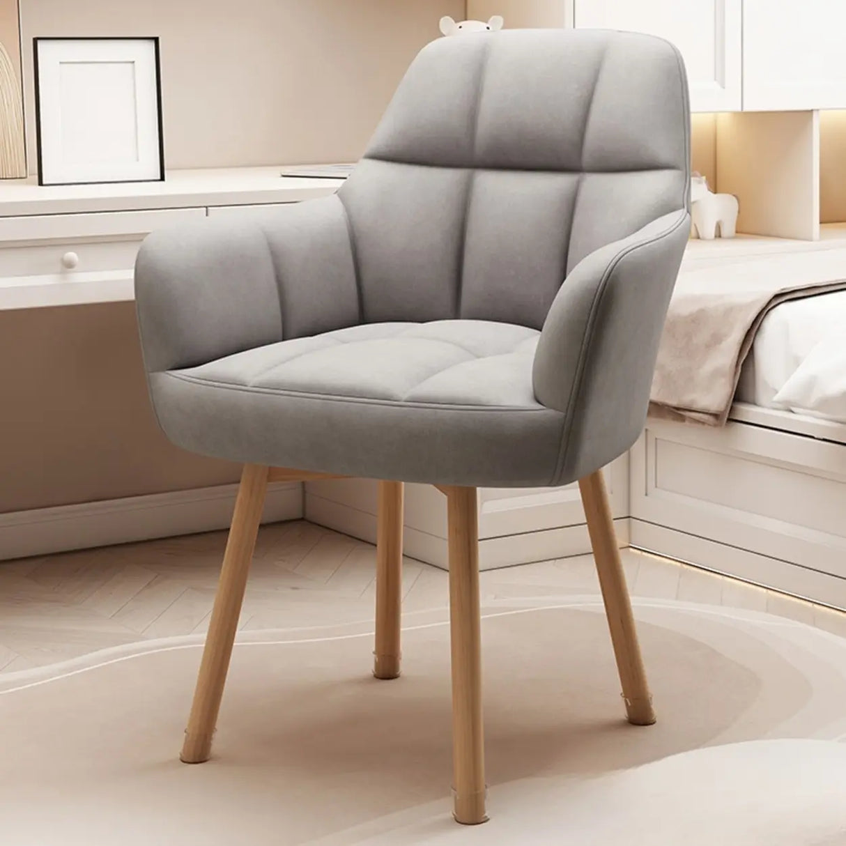 Upholstered Faux Leather Bedroom Beige Office Chair Image - 4