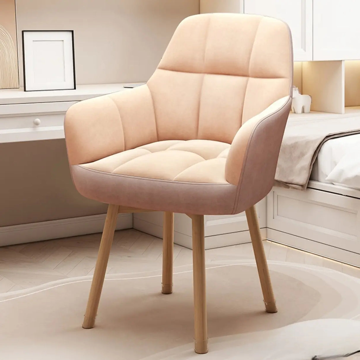 Upholstered Faux Leather Bedroom Beige Office Chair Image - 5