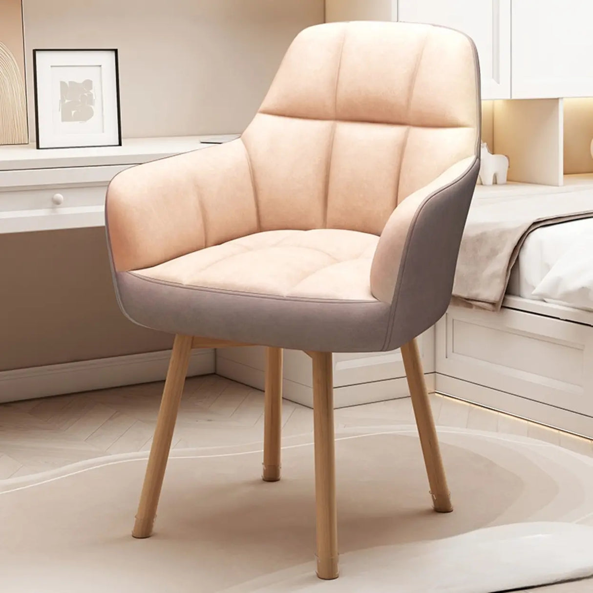 Upholstered Faux Leather Bedroom Beige Office Chair Image - 7