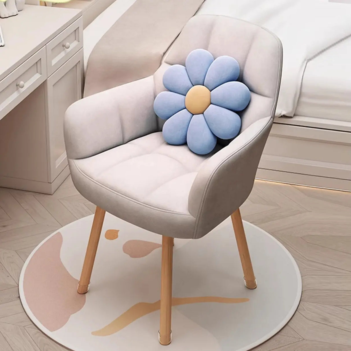 Upholstered Faux Leather Bedroom Beige Office Chair Image - 8