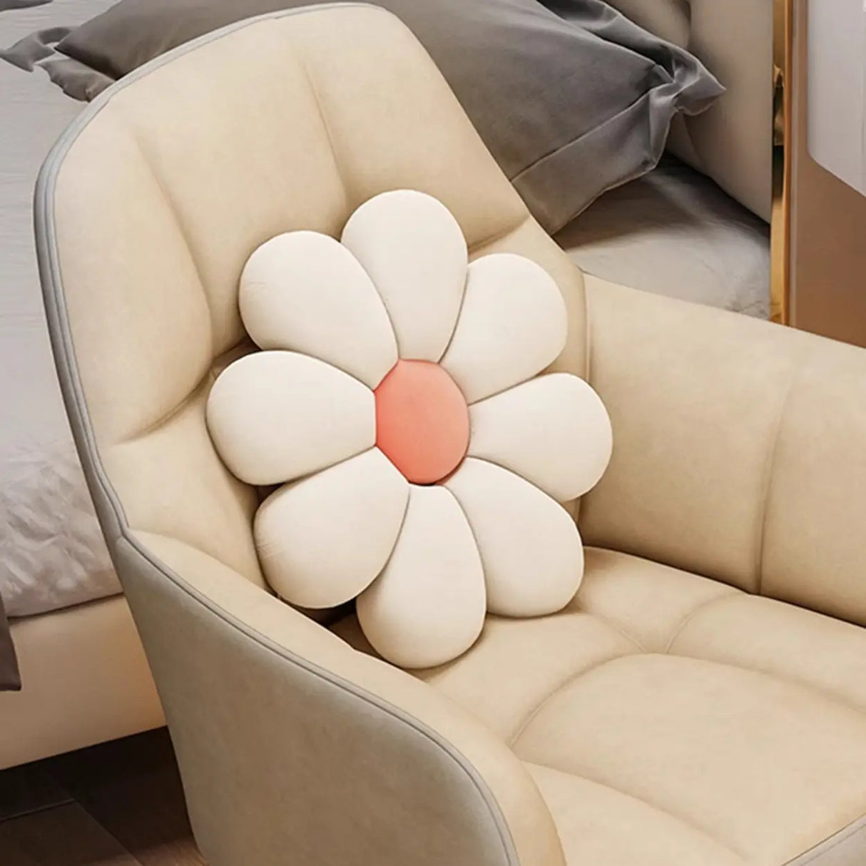 Upholstered Faux Leather Bedroom Beige Office Chair Image - 9