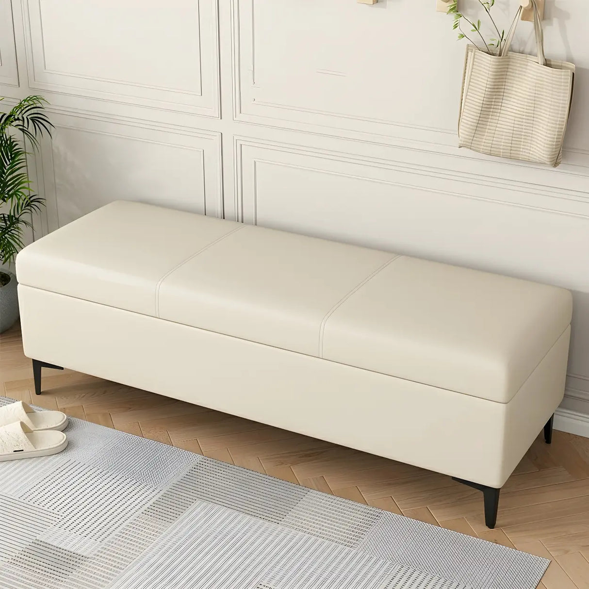 Upholstered Flip Top Storage Entryway Bench with Legs Image - 3