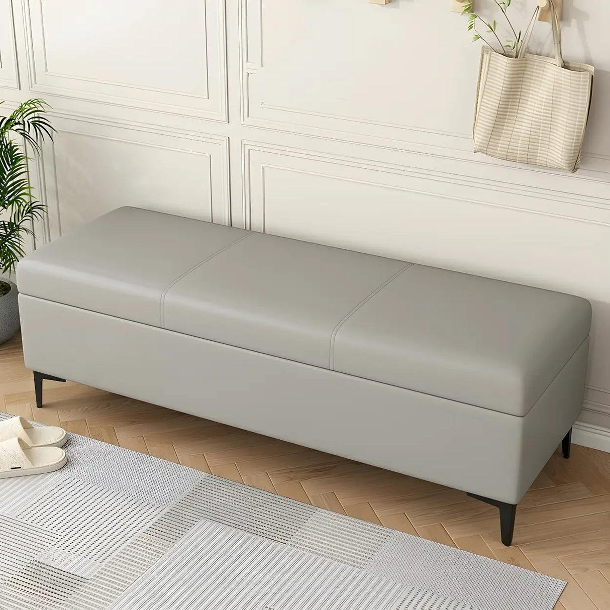 Upholstered Flip Top Storage Entryway Bench with Legs Image - 5