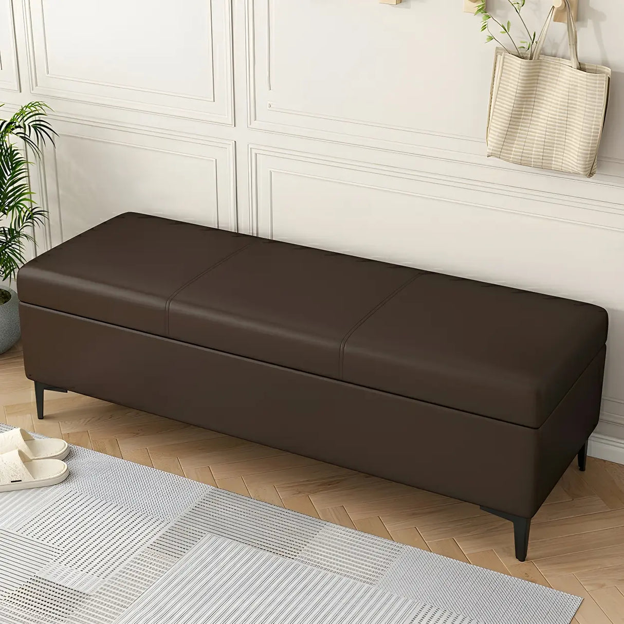 Upholstered Flip Top Storage Entryway Bench with Legs Image - 8