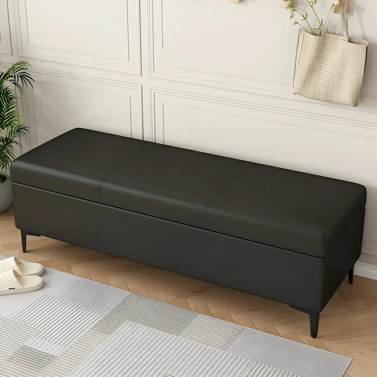 Upholstered Flip Top Storage Entryway Bench with Legs Image - 9