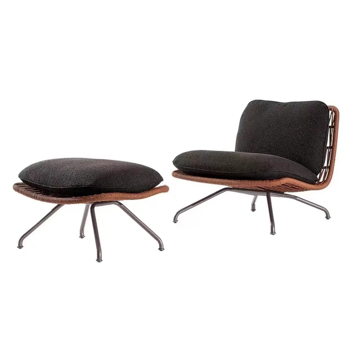 Upholstered Metal Beige Woven Outdoor Patio Sofa Set Image - 2