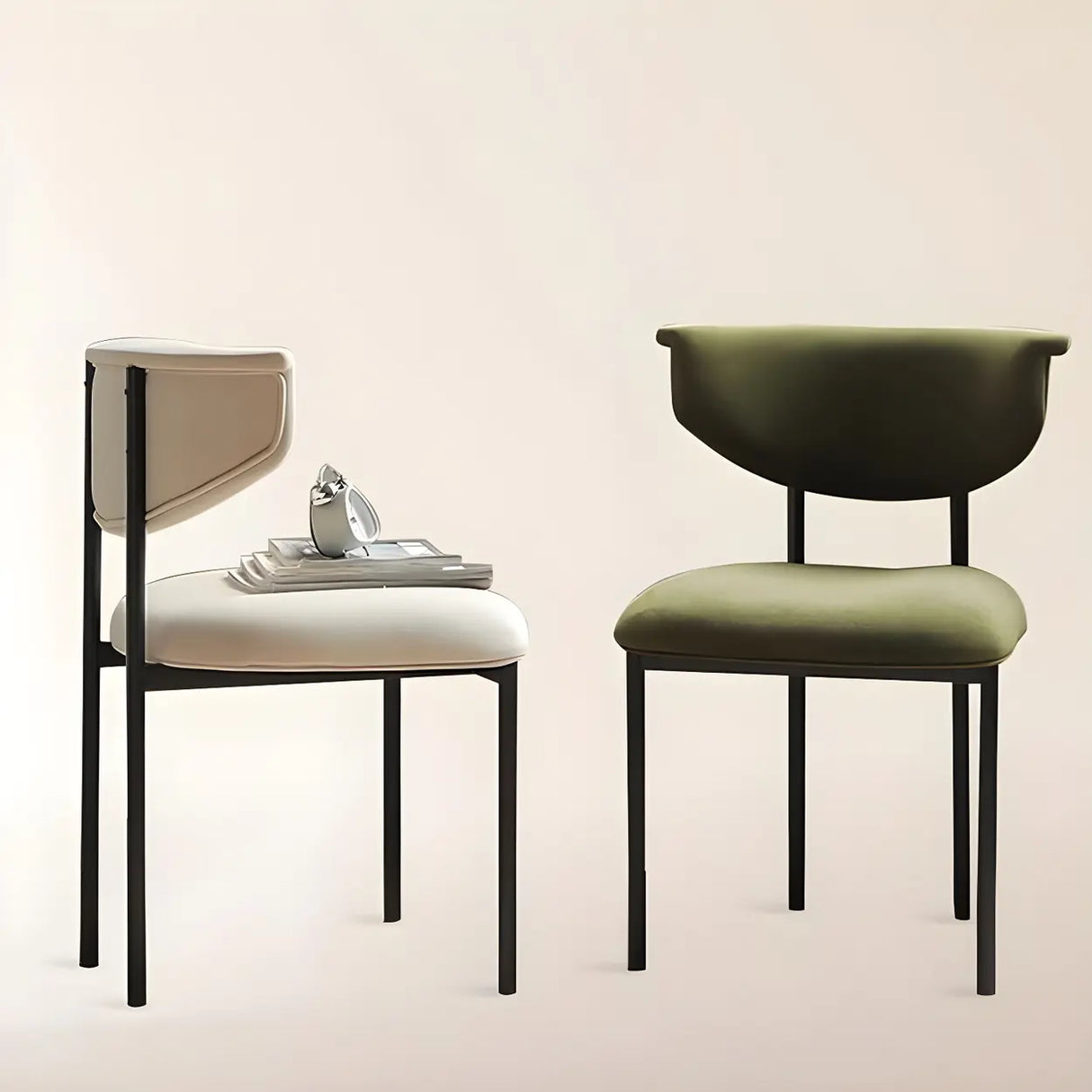 Upholstered Metal Open Low Back Armless Dining Chair Image - 7