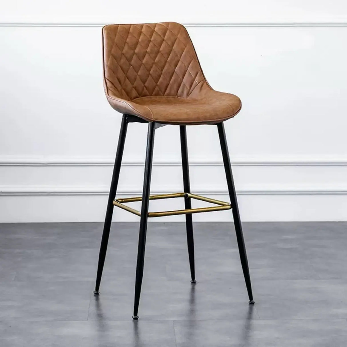 Upholstered Modern Back Bar Stool with Metal Legs Footrest Image - 3