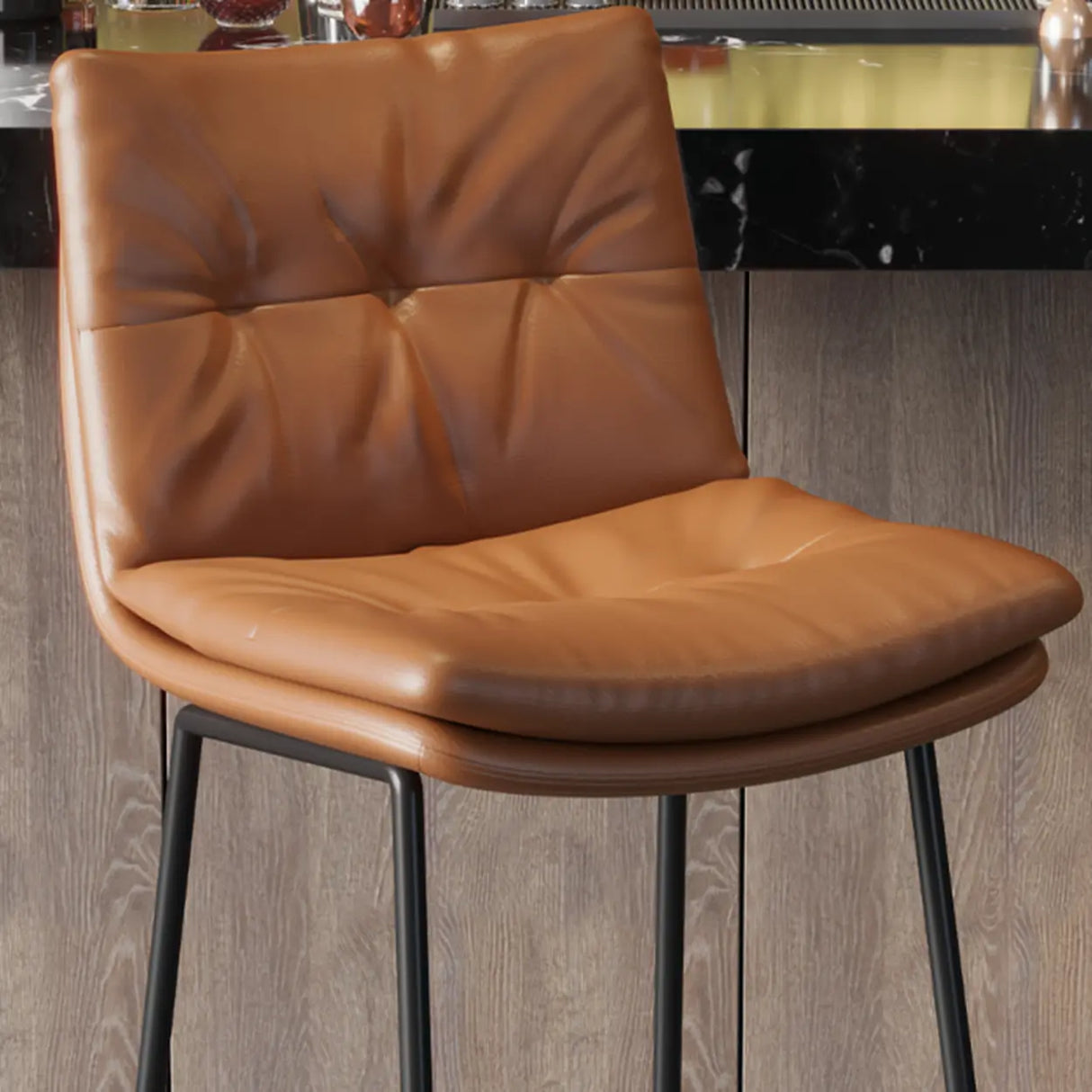Upholstered Modern Leather Saddle Bar Stool with Metal Base Image - 11
