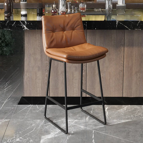 Upholstered Modern Leather Saddle Bar Stool with Metal Base Image - 2