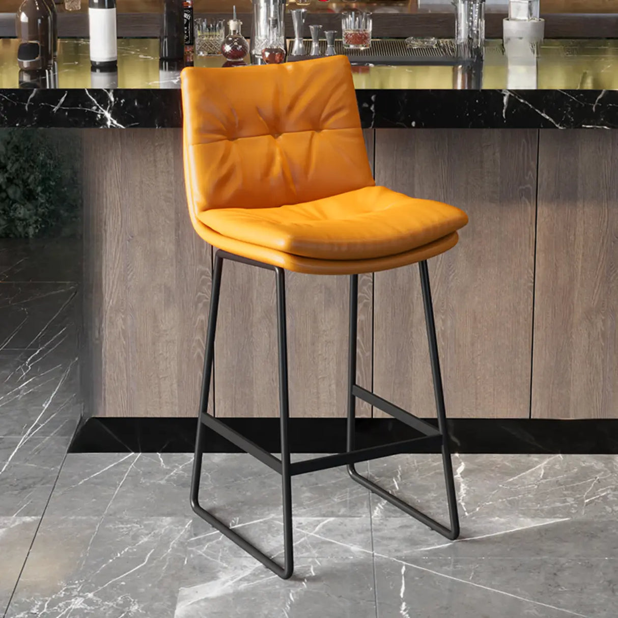 Upholstered Modern Leather Saddle Bar Stool with Metal Base Image - 3