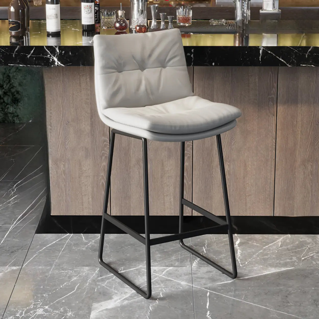 Upholstered Modern Leather Saddle Bar Stool with Metal Base Image - 7
