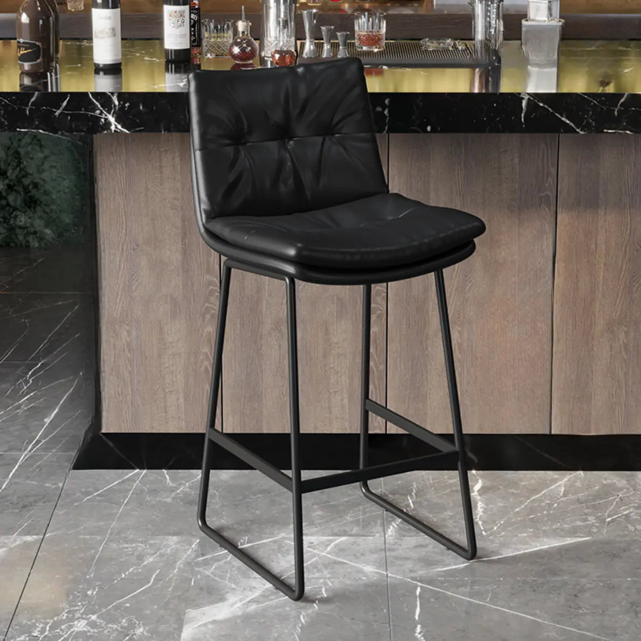Upholstered Modern Leather Saddle Bar Stool with Metal Base Image - 9