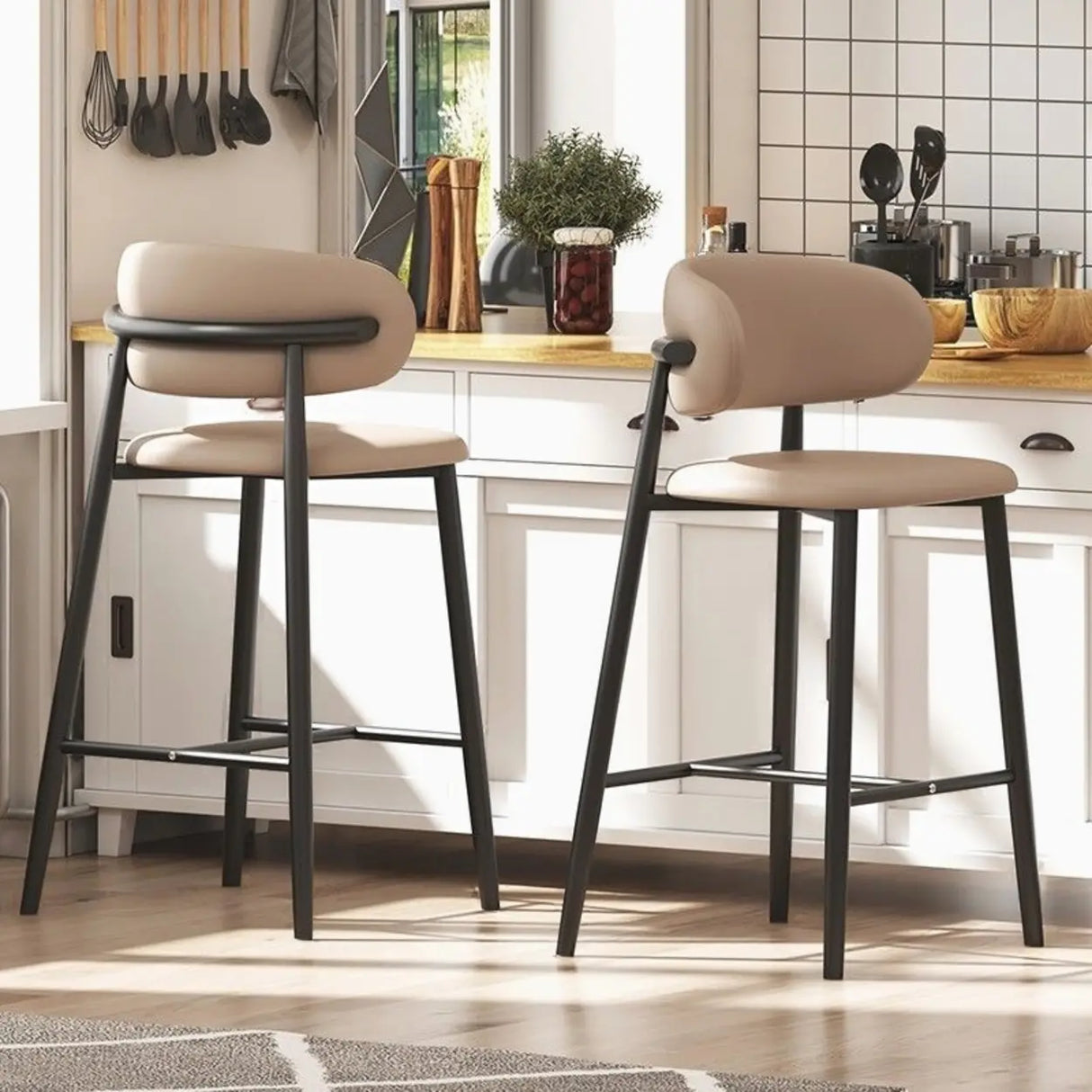 Upholstered Modern Low Back Counter Height Bar Stool Image - 3