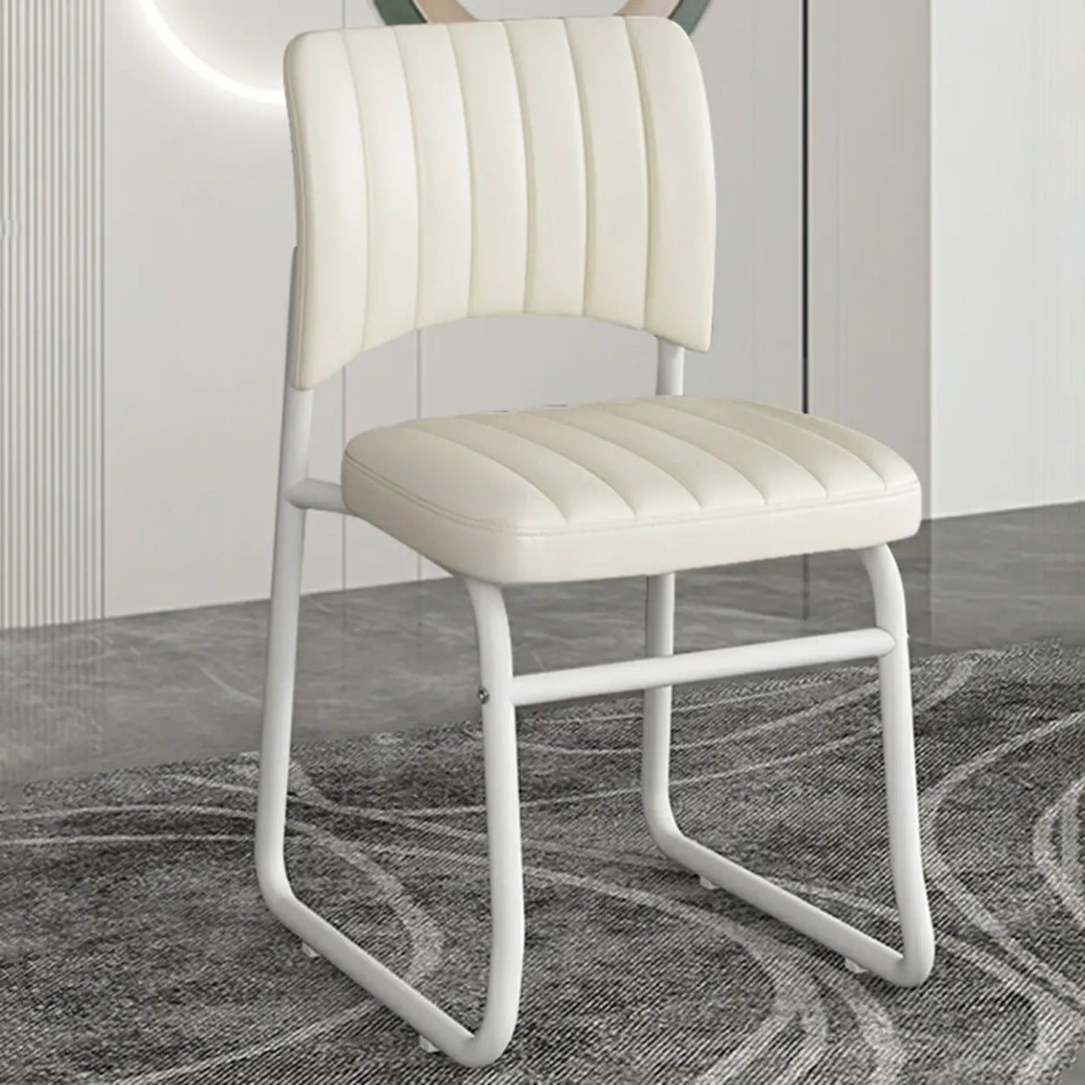 Upholstered Open Low Back Metal Dining Side Chair Image - 1