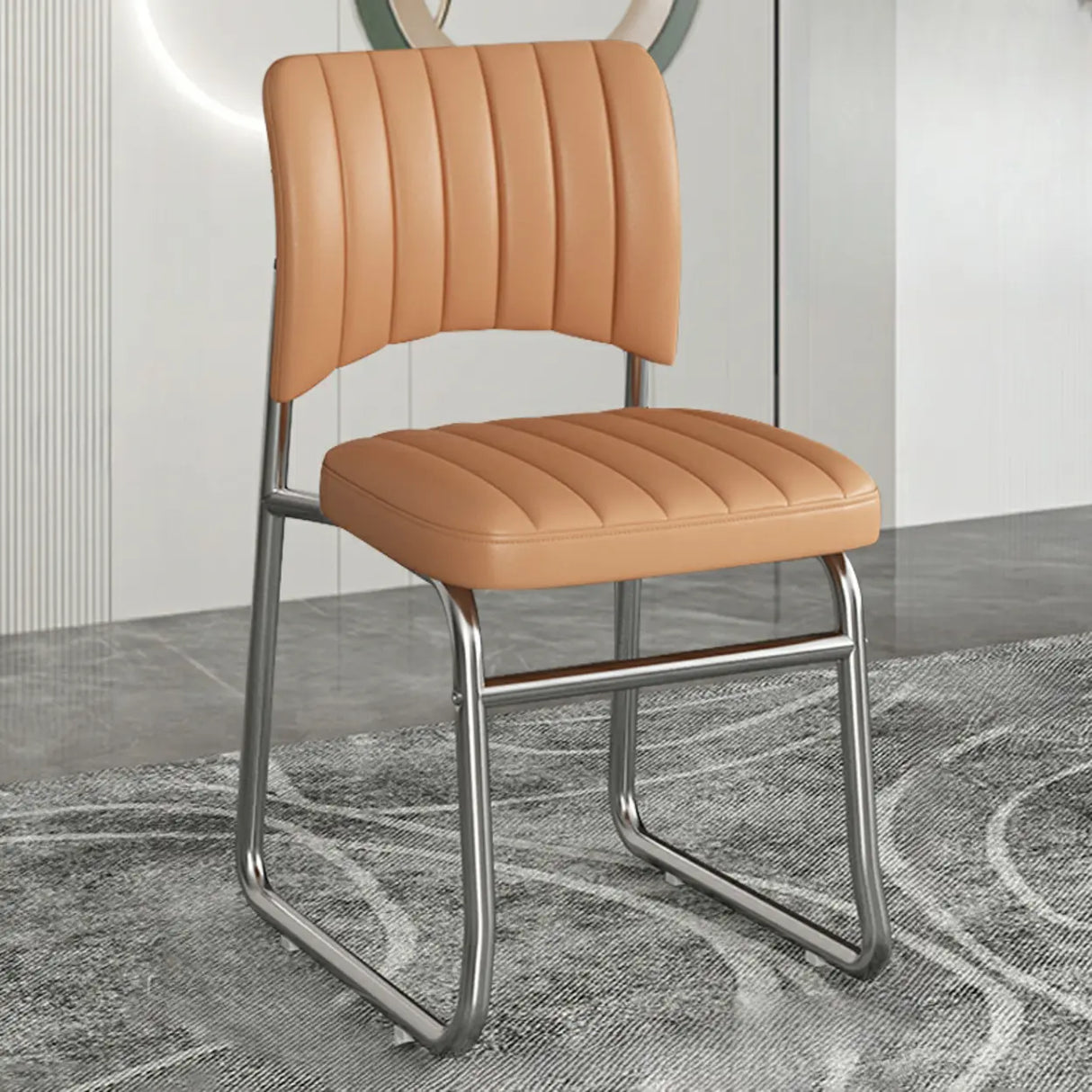 Upholstered Open Low Back Metal Dining Side Chair Image - 11