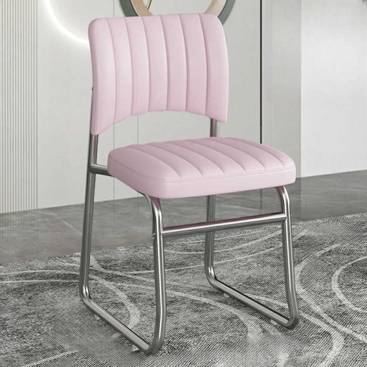 Upholstered Open Low Back Metal Dining Side Chair Image - 13