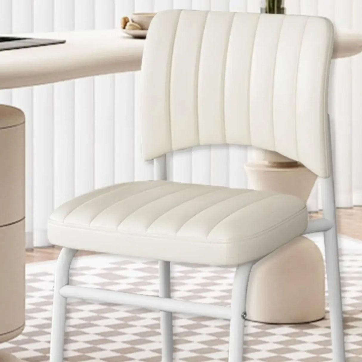 Upholstered Open Low Back Metal Dining Side Chair Image - 14