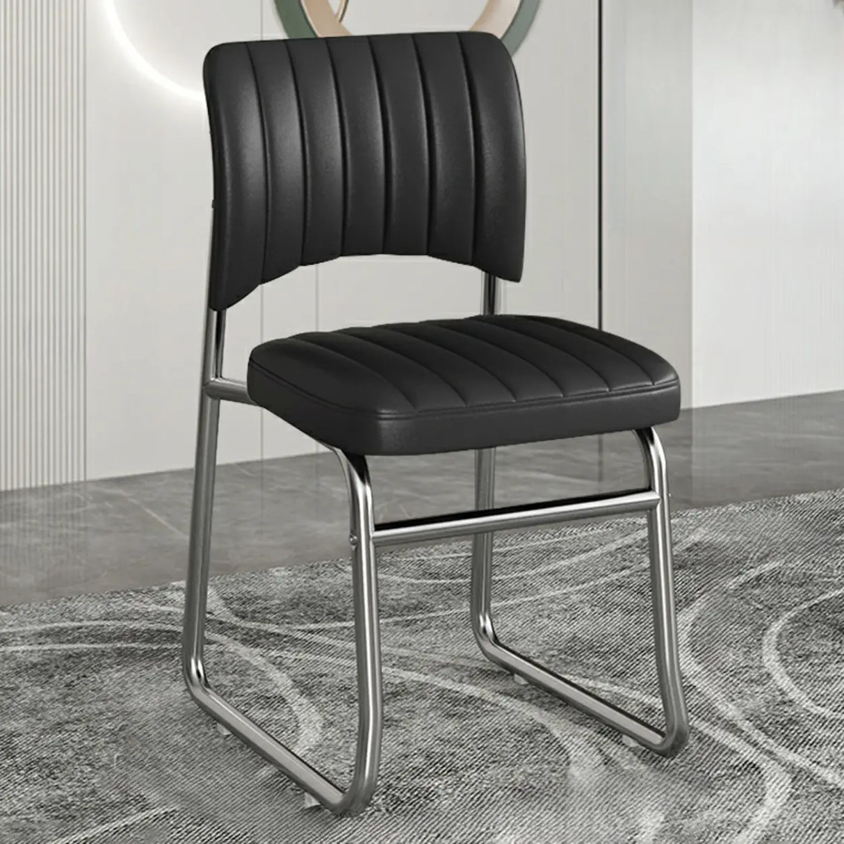 Upholstered Open Low Back Metal Dining Side Chair Image - 16