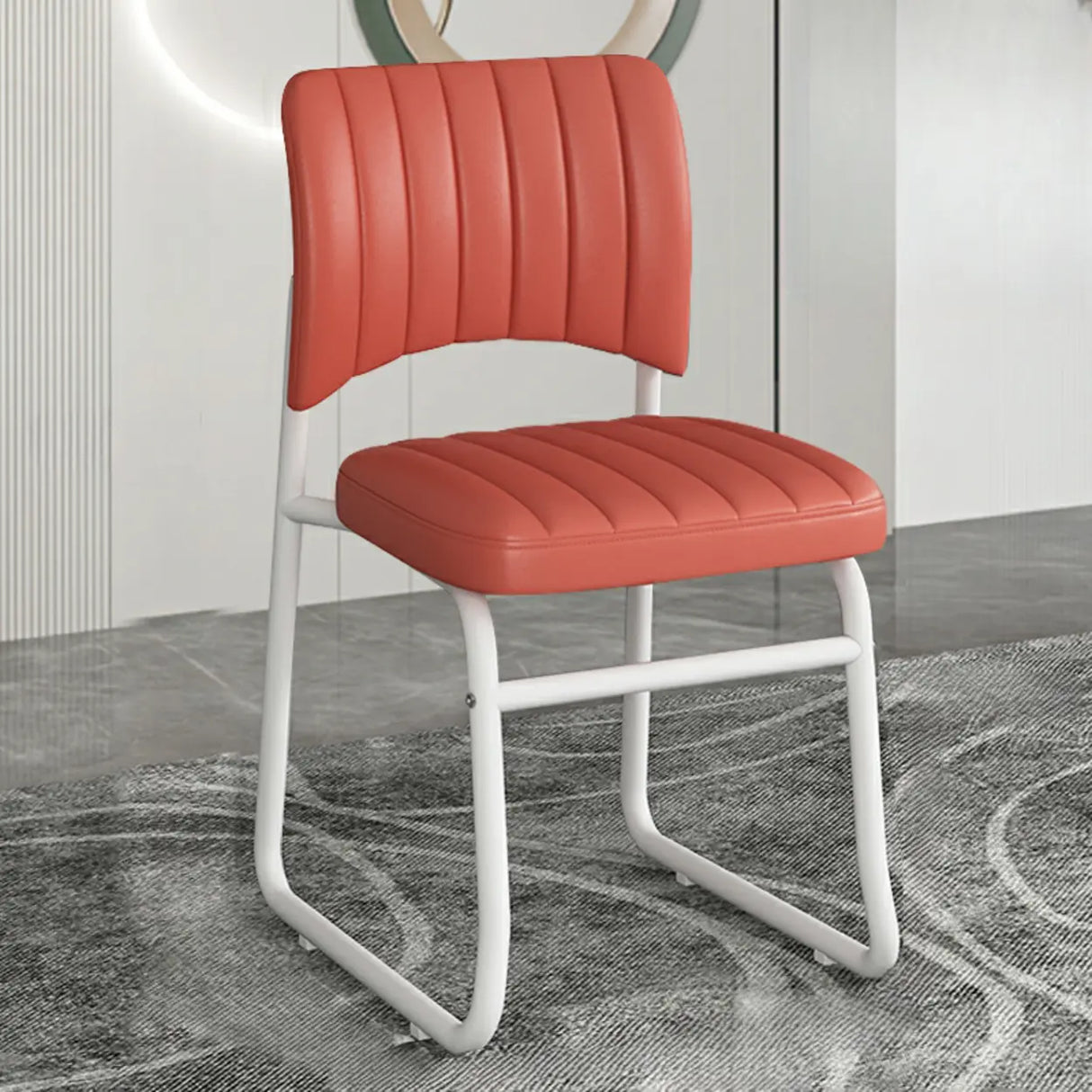 Upholstered Open Low Back Metal Dining Side Chair Image - 17