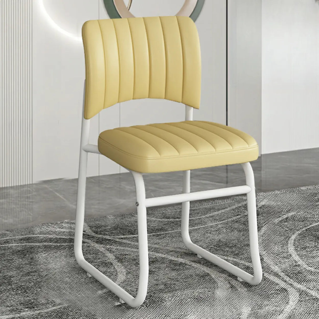 Upholstered Open Low Back Metal Dining Side Chair Image - 19
