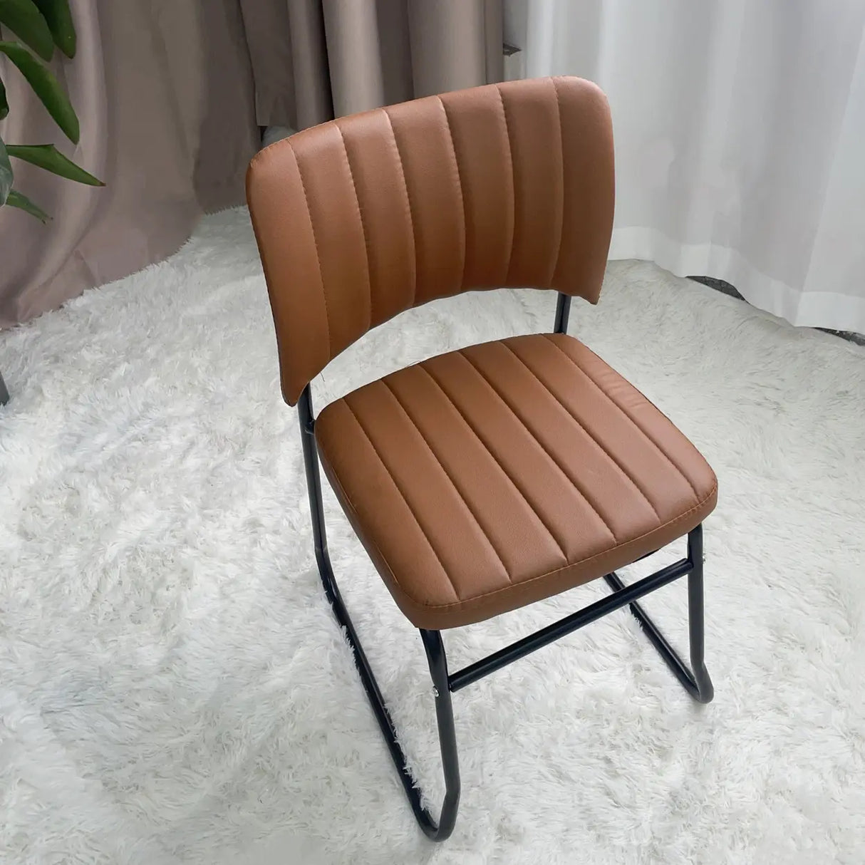 Upholstered Open Low Back Metal Dining Side Chair Image - 26