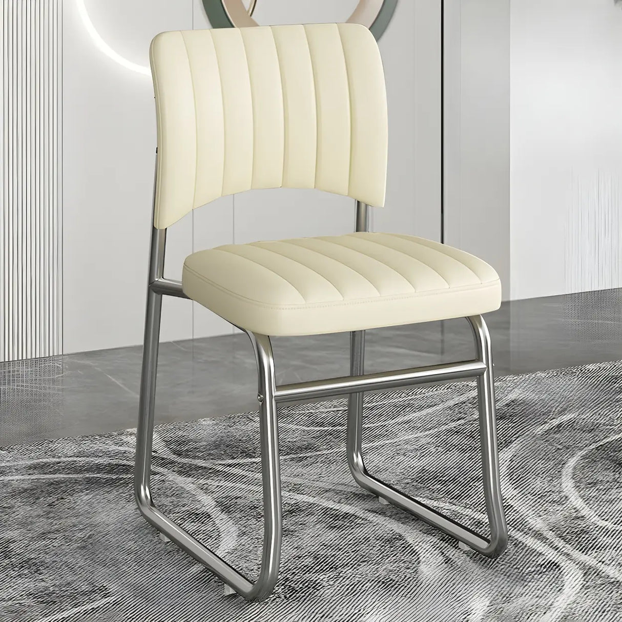 Upholstered Open Low Back Metal Dining Side Chair Image - 2