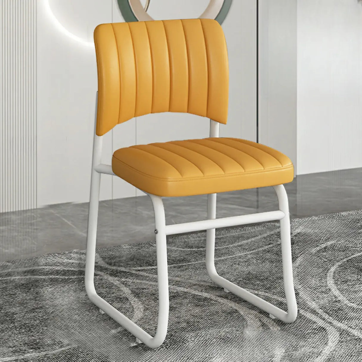 Upholstered Open Low Back Metal Dining Side Chair Image - 20