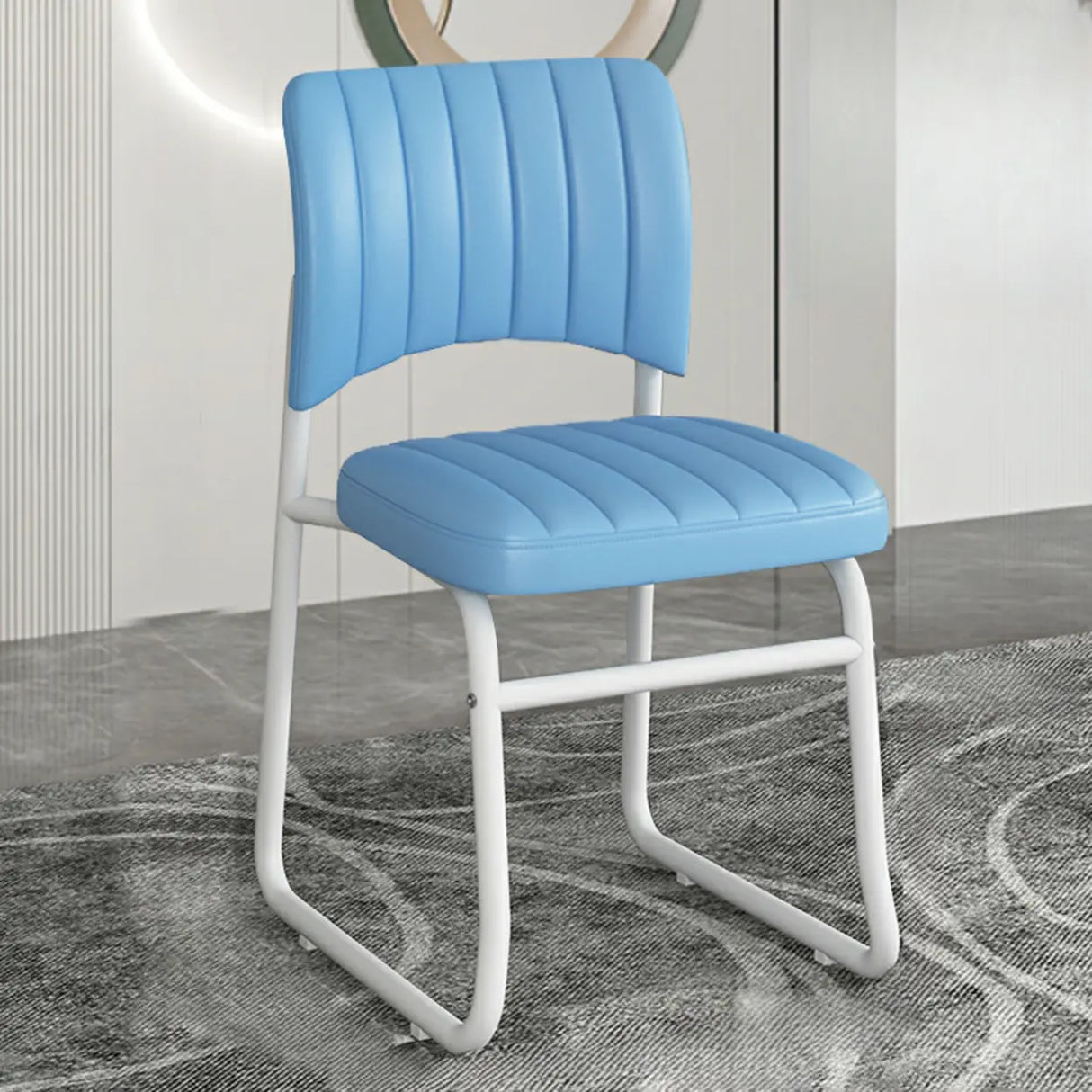 Upholstered Open Low Back Metal Dining Side Chair Image - 21