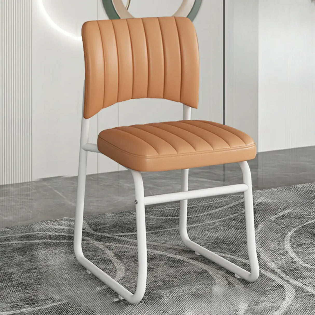 Upholstered Open Low Back Metal Dining Side Chair Image - 22