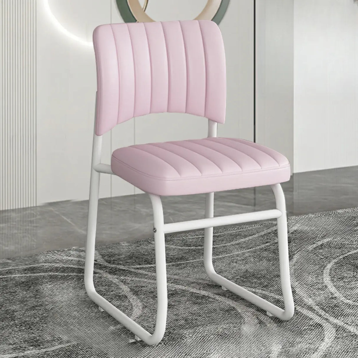 Upholstered Open Low Back Metal Dining Side Chair Image - 23