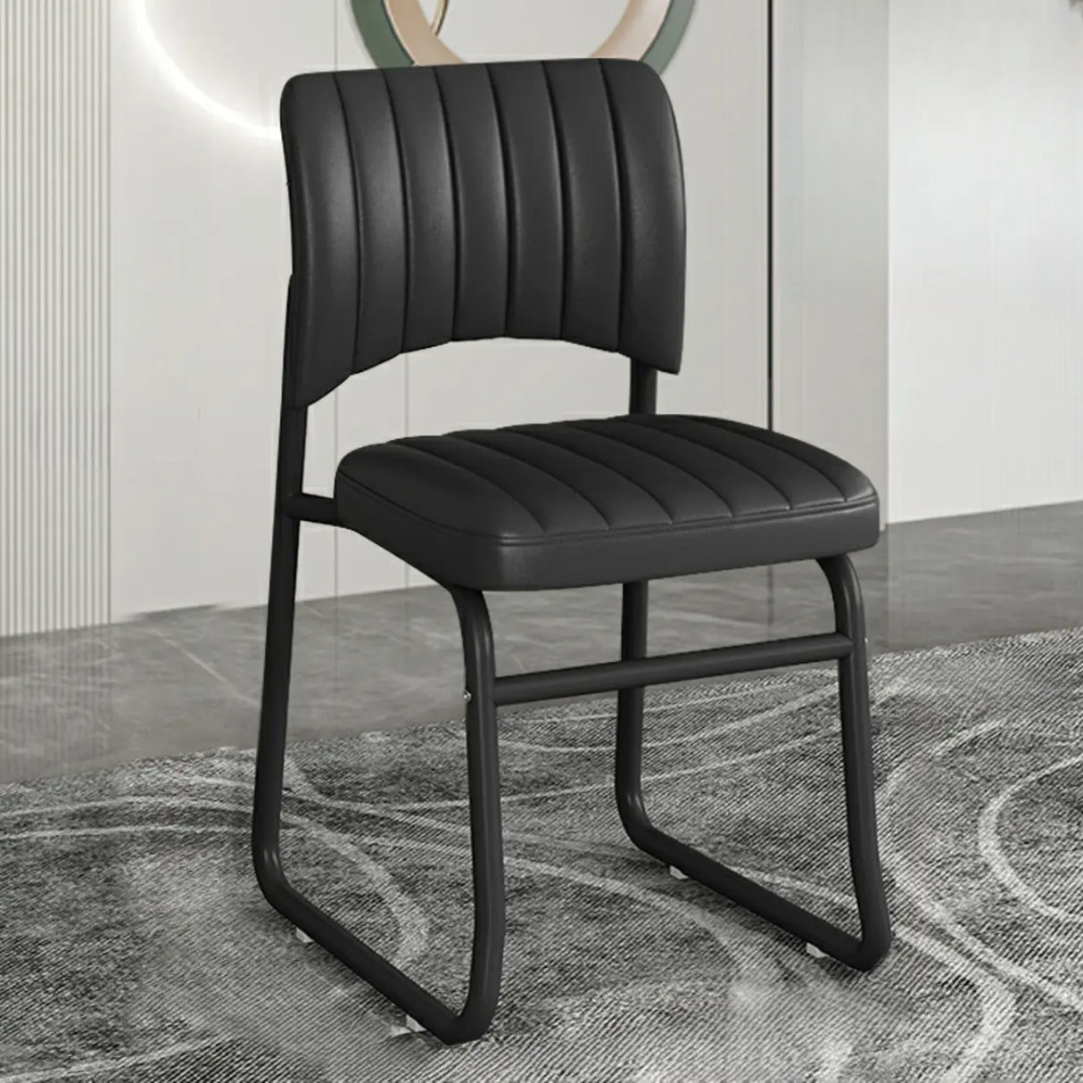 Upholstered Open Low Back Metal Dining Side Chair Image - 24