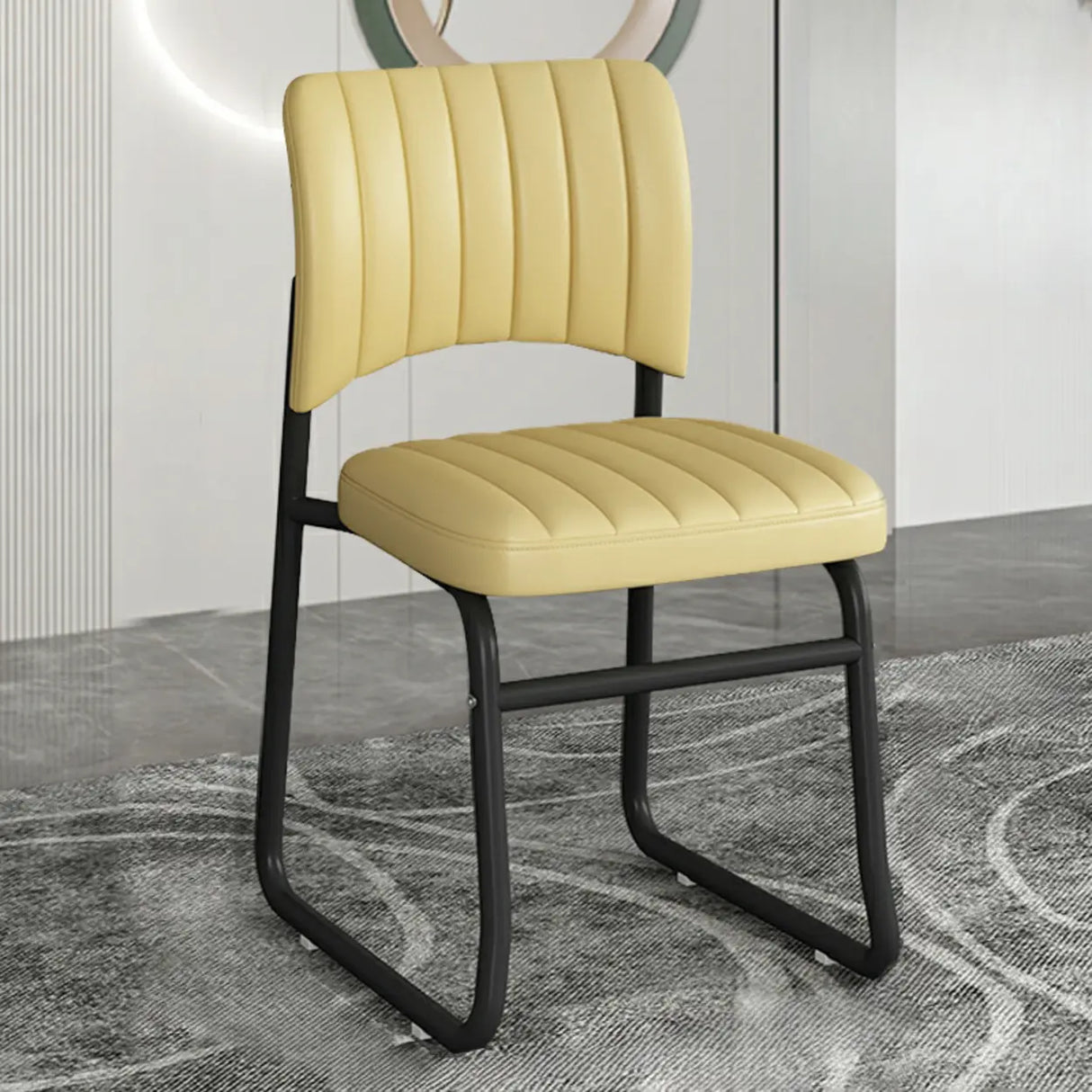 Upholstered Open Low Back Metal Dining Side Chair Image - 25