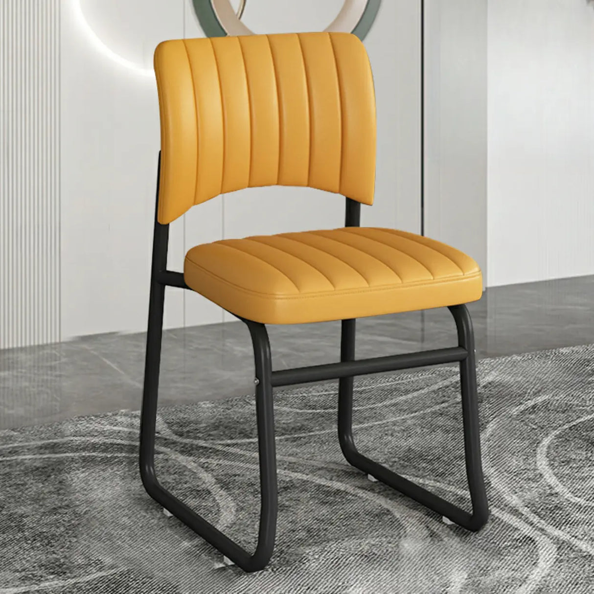 Upholstered Open Low Back Metal Dining Side Chair Image - 27